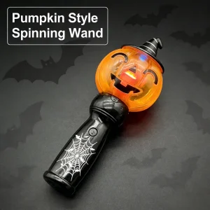 Plastic Halloween Pumpkin Ghost Bat LED Spinning Light Wand 3 Spooky Styles Kids Halloween Party Trick or Treat Glow Prop Toy