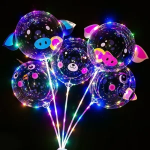 Plastic LED Balloon Light with Animal Stickers for Birthday & Halloween Party Decoration Glowing Balloons