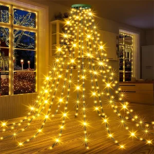 Plastic LED Ring Tree Top Light Christmas Five-Pointed Star Waterfall Hanging Tree Flowing String Lights 3m IP44 Rated