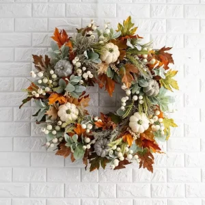 Plastic Rattan Maple Leaves Thanksgiving Autumn Pumpkin Wreath 40/45cm Home Decoration