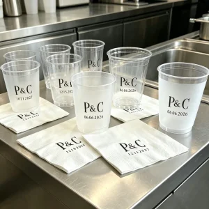Plastic Wedding Cup with Lid Print crest Name Date 12oz 14oz Transparent Can for BEverages
