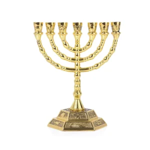 Plated Iron Golden Menorah 7 Headed Israeli Metal Candlestick Hanukkah Jewish Candelabra for Christmas Judaism Festival Decor