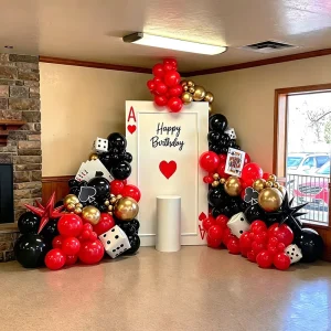 Poker Themed Balloon Garland Kit Red Black Gold Latex Balloons with Dice & Star Foil Balloons Birthday Party Decor Globos