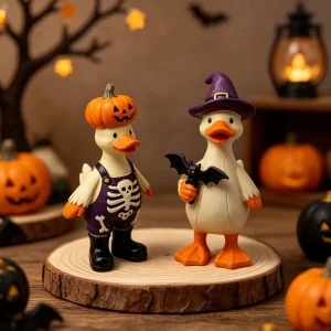 Poly Resin Halloween Cute Duck Ornament Set Resin Witch Pumpkin Figurines Holiday Table Decorative Crafts Gifts Farmhouse