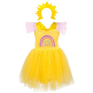 Polyester European and American Party Christmas Festival Stage Performance Costumes Girls Rainbow Sun Princess Dress