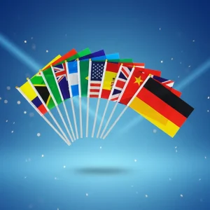 Polyester Mini Handheld Digital Printed World Country Flags with Wooden Sticks for Global Sports Competitions Party Decorations