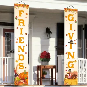 Polyester Thanksgiving Porch Banner Harvest Turkey Fruit Print Lightweight Portable Foldable Hanging Decor for Indoor Outdoor