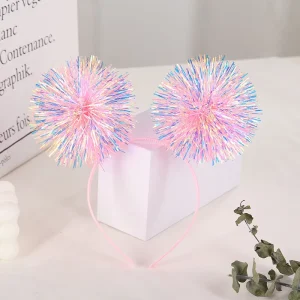 Pom Headband Fluffy Ball Hair Loop New Tinsel Foil Strips Pom Cosplay Hair Accessories for Women Girls Christmas Party Birthday