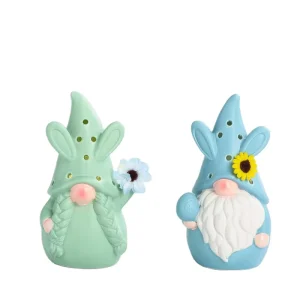 Porcelain Pottery Gnome Statue With Rabbit Ear Decoration for Easter