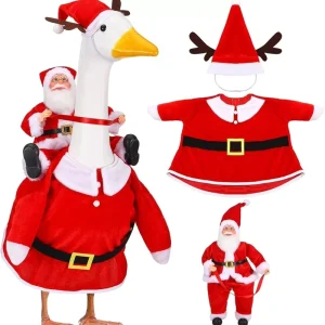 Porch Goose Apparel Santa Claus Riding Goose Polyester Clothes Set 23 Inch European American Design Christmas Holiday Decoration