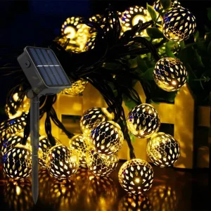 Portable 20 Led Fairy Lamp Outdoor Waterproof Morocco Ball Solar String Light for Christmas Garden Wedding Party Decoration