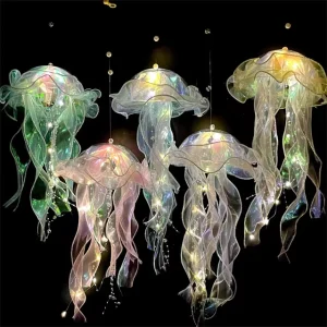 Portable Jellyfish Lantern Handmade Hanging Lamp DIY Hanging Ornaments LED Lights for Room Decoration