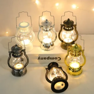 Portable LED Lantern Electric Oil Candle Lamp Home Wedding Halloween Festivals Gift LED Iron Wind Lamp Decoration