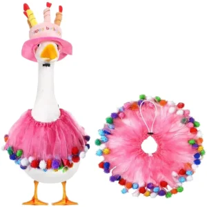 Portable Polyester Goose Costume Set 23 Inch White Birthday Hat and Scarf Cute Cartoon Design for Holiday Party Decor