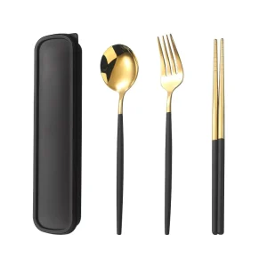 Portable Three Piece Tableware Set Students Hiking Traveling Camping Cutlery Stainless Steel Chopsticks Spoon Fork Set