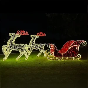 Pre Lit 3D Reindeer and Sleigh Set Sparkling Christmas Outdoor Illuminated Lawn Decor Sculpture