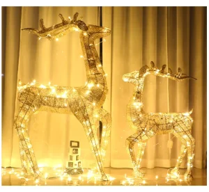 Pre-lit Golden Mesh LED Reindeer Light Warm White Artificial Christmas Sculpture Yard Porch Wedding Party Event Decor