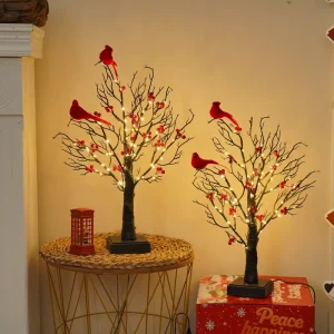 Prelit Warm White Maple Leaf Christmas Tree Lights Dual Powered Battery USB Timer Function 60cm IP20 Rated Festive Indoor Decor
