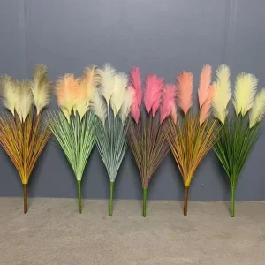 Premium Artificial Reed Grass with Triple Feathery Tips Leaf Shape Factory Direct for Entryway Home Decor