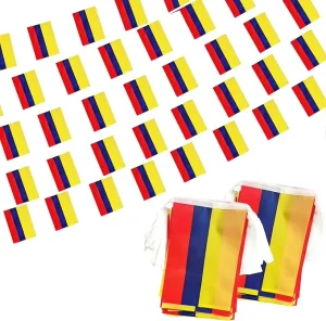 Premium Polyester Colombian String Flags 14x21cm Rectangular National Bunting for Indoor Outdoor Festival & Party Layout