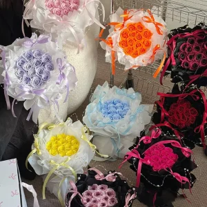 Preserved Flower Korean Style Mini Rose Bouquet Handmade High End Elegant Decoration Gift for Girlfriend Valentine’s Day