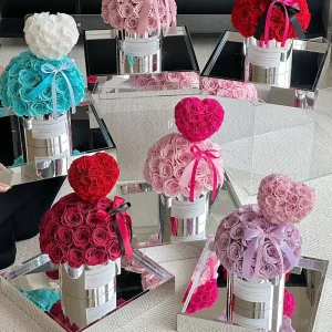 Preserved Rose Flower Heart Shaped Hugging Bucket Gift Box Valentine’s Day Anniversaries Weddings Birthday Graduation