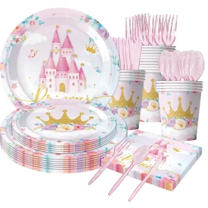 Princess Birthday Party Decorative Paper Plate Napkins for Baby Girl Castle-themed Birthday Party Supplies