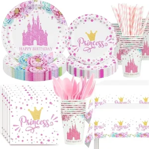 Princess Birthday Party Supplies Princess Party Decorations Tableware Set Include Plates Cups Napkins for Baby Shower Decoration