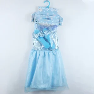 Princess Dress up Set for Girls Blue Sequin Tulle Gown with Polka Dot Shoes Kids Birthday Party Costume