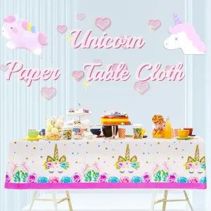 Princess Rainbow Unicorn Theme Table Cover Eco-Friendly White Birthday Party Table Cloth Tableware Decorations Party Supplies
