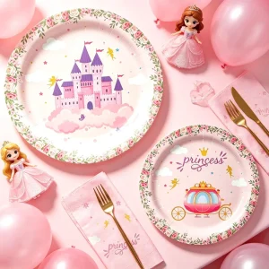 Princess Themed Party Tableware Castle Disposable Party Paper Decoration Festive Birthday Tableware