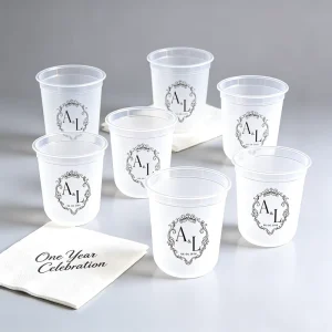 Print Crest Name Napkin Custom Logo Wedding Disposable Pp Hard Cups 12 24 oz Frosted Clear for Smoothie Bubble Milk Tea 500cc