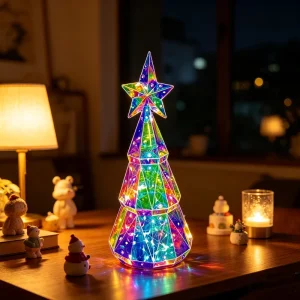 Prismatic Holographic Christmas Tree Lighting Xmas Party Tabletop Centerpiece Modern Holiday Decor