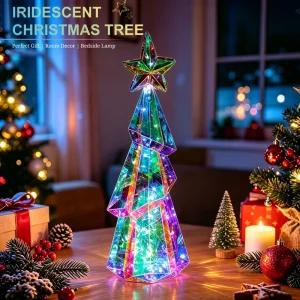 Prismatic Iridescent 3D Christmas Tree LED Lights Holographic Crystal PET+LED USB Powered Modern Home Tabletop