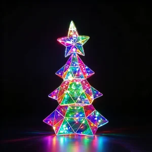 Prismatic Iridescent Christmas Tree Lighting Holographic Xmas Holiday Decorative Lamp for Festive Event Party Tabletop Supplies