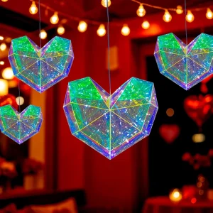 Prismatic Iridescent Geometric LED Heart Hanging Craft Battery Operated Eco Friendly Indoor Outdoor Graduation Wedding Party