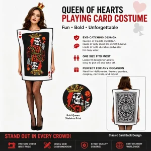 Professional Factory Adult Queen of Hearts Card Costume Funny Halloween Poker Card Outfit OEM ODM Custom Manufacturer