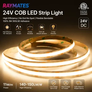 Professional High Efficacy 140 150lm w COB LED Strip 24V DC 10W High Lumen Flexible Dimmable IP20 for Indoor Cabinet Decoration