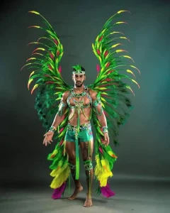 Professional Men’s Carnival Samba Costume Set Large Green Feather Wings Peacock Feather Stage Performance Parade Outfit