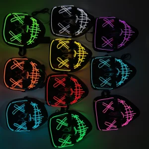 Professional Novelty Horror Party Masks LED Luminous Optic Fiber Scary Face Costume Accessory Halloween Clown Mask Durable PP 2x