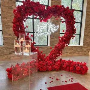 Proposal Flower Arch Valentines Day Red Heart Arch Party Supplies Heart Shape Red Rose Flowers Arch Wedding Backdrop Decoration