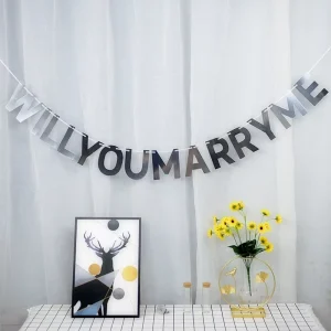 Proposal WILL YOU MARRY ME Mirror Paper Pull Flag Garland Wedding Valentine’s Day Spring Festival Car Tail Decoration Banner