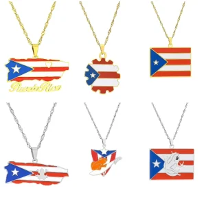 Puerto Rico Multi Styles Stainless Steel National Flag Pendant Country Map Outline Fashion Necklace Souvenir Gift