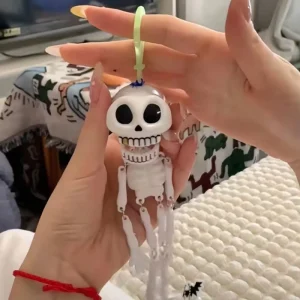 Pull String Horror Bony Head Plastic Keychain Halloween Bony Pendant Toy & Craft