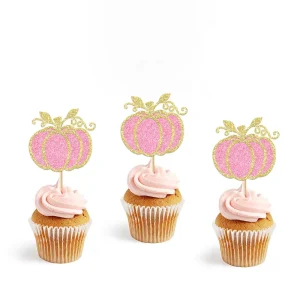 Pumpkin Cupcake Card for Fall Theme Thanksgiving and Christmas Sex Reveal Party Cake Decorations Bag Packed