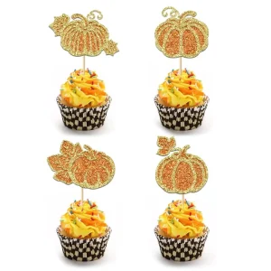 Pumpkin Cupcake Insert for Halloween or Thanksgiving Autumn Theme Pearl and Number Shape Cake Decorating and Baking Supplies
