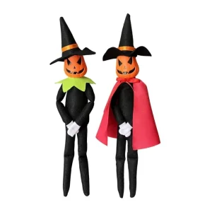 Pumpkin Elf Toy Plush Doll with Black Hat Long Legs Decorative Halloween Costume for Festive Decorations