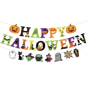 Pumpkin Ghost Cake Cartoon Decorations Bat Happy Halloween Paper Bunting and Garland Set