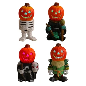 Pumpkin Knight Table Ornament Halloween LED Lights Resin Garden Decor Promotional Party Supplies with Ghost Glow Effect