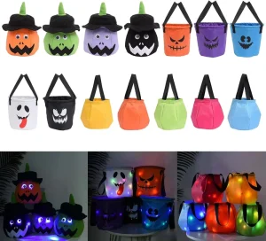 Pumpkin Light-Up Embroidered Halloween Trick-or-Treat Basket